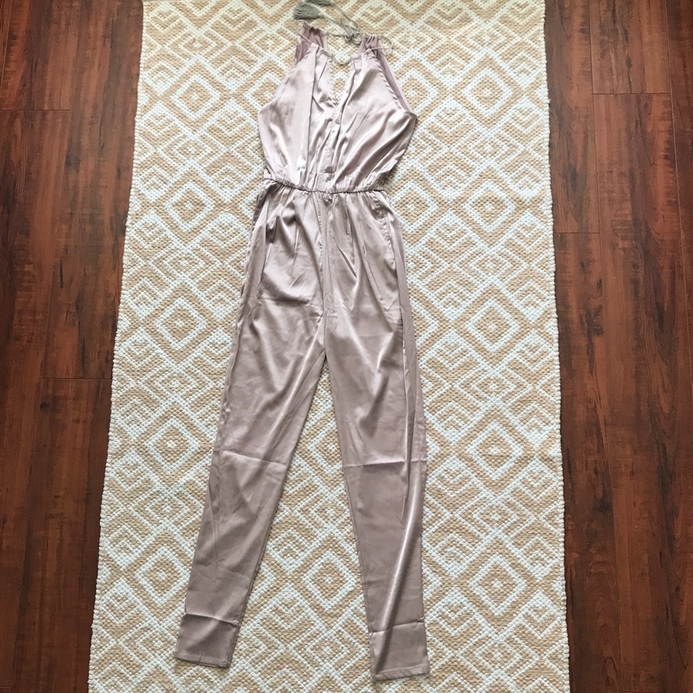 Fashion Nova Satin Mocha Jumpsuit